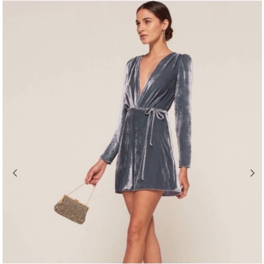 Reformation | Silk Velvet Chrissy Wrap Mini Dress Blush Pink